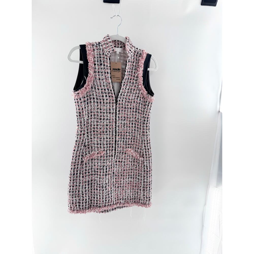 Alexis Sleeveless Tweed Front Zip Mini Bodycon Dress Pink Black Women's Size XS